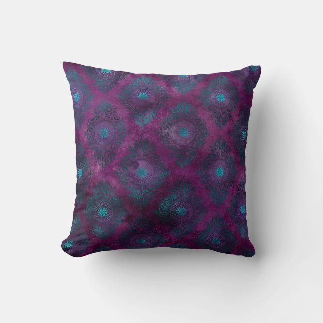 Coussin Turquoise Damask sur Purple (Recto)