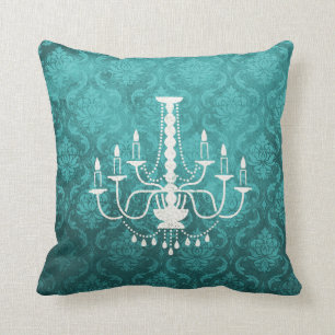 Coussin turquoise de damassé de lustre vintage