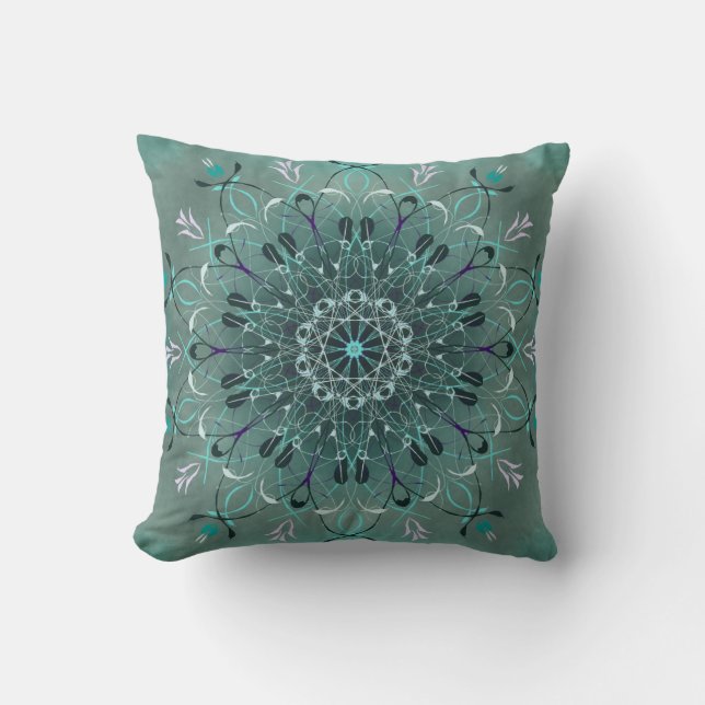 Coussin Turquoise d'obscurité de mandala de Boho (Recto)