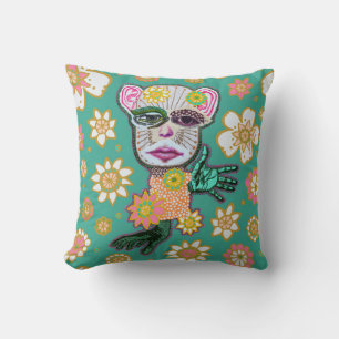 Coussin Turquoise Drollery Motif par Natalie Schorr