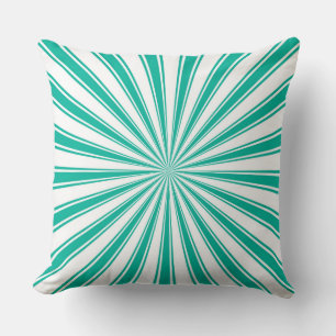 Coussin Turquoise et blanc Funky Sun Rays Retro Stripes