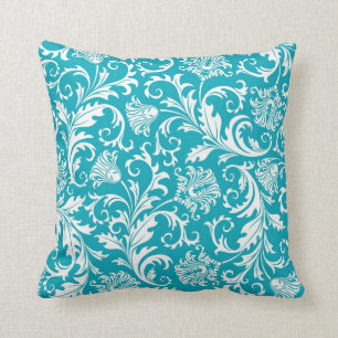 Coussin Turquoise et blanc Vintage Damas florales