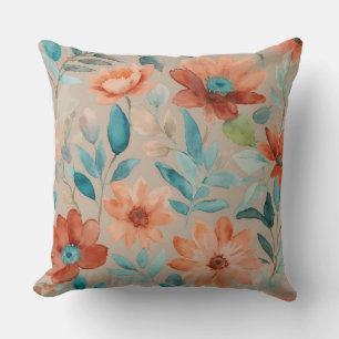 Coussin Turquoise et bronze Fleur sauvage floral