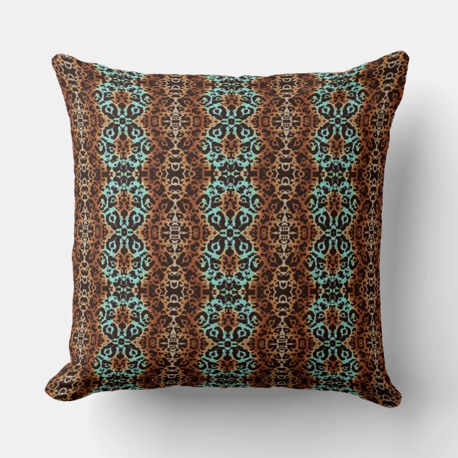 Coussin Turquoise et Brown Poster de animal Damask Moderne (Recto)