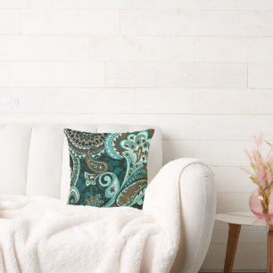 Coussin Turquoise et Brown Vintage Paisley