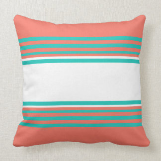 Coussin Turquoise et carreau vivant de rayures de corail