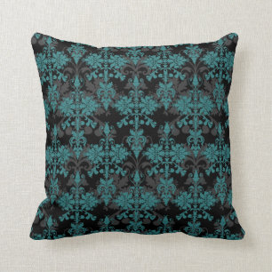 Coussin Turquoise et Damas noir