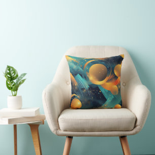 Coussin Turquoise et Gold Sphere Abstrait