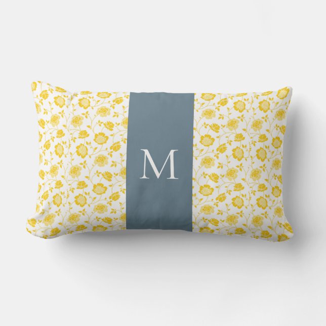 Coussin turquoise et jaune Floral Lumbar (Recto)