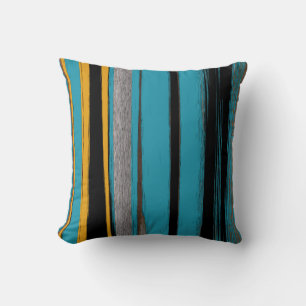 Coussin Turquoise et noir - Rayures d'art abstrait