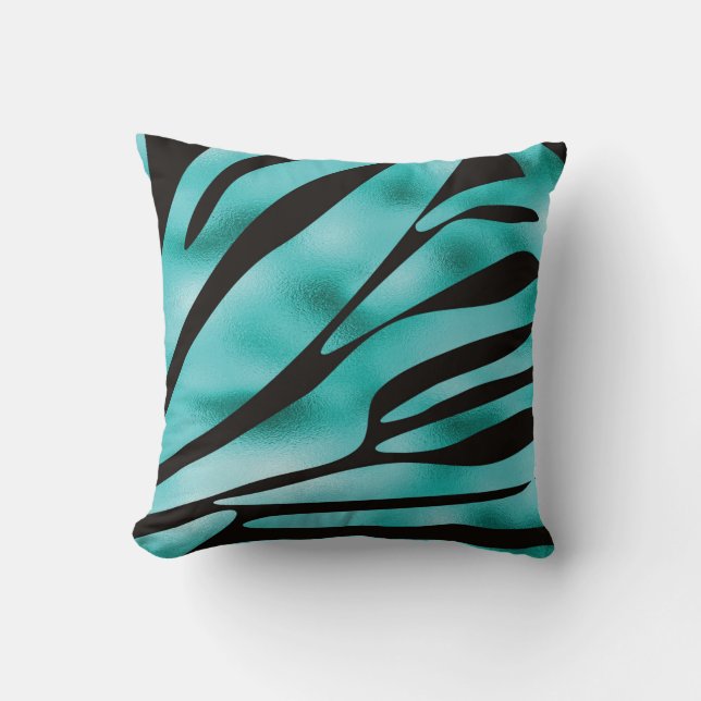 Coussin Turquoise et noir Zèbre zèbre rayures animales (Recto)