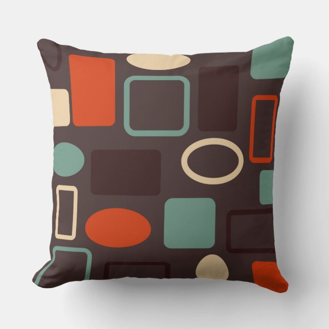 Coussin Turquoise et orange moderne du milieu du siècle (Recto)