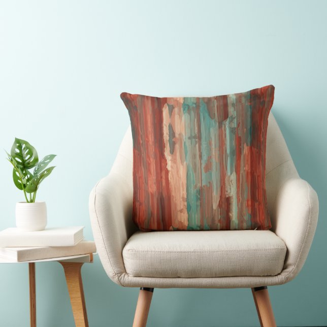 Coussin Turquoise et rouge abstrait (Chaise)
