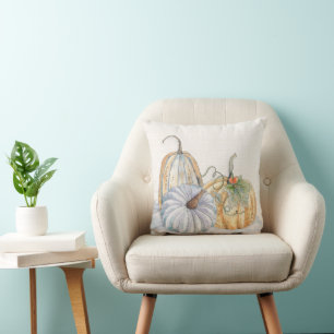Coussin Turquoise et Terracotta Automne Aquarelle Citrouil