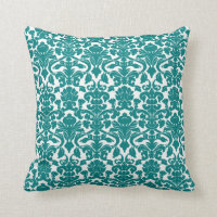 Coussin turquoise floral vintage de damassé