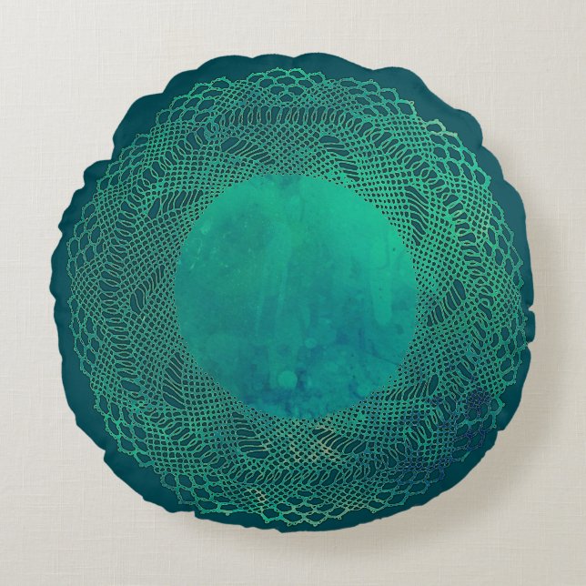 Coussin turquoise foncé de napperon de dentelle de (Devant)