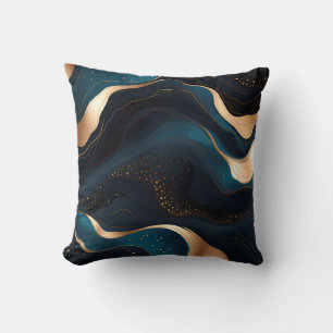 Coussin Turquoise foncé et or ondulé moderne abstrait