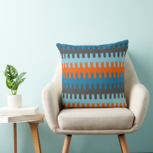 Coussin Turquoise, gris et orange motif