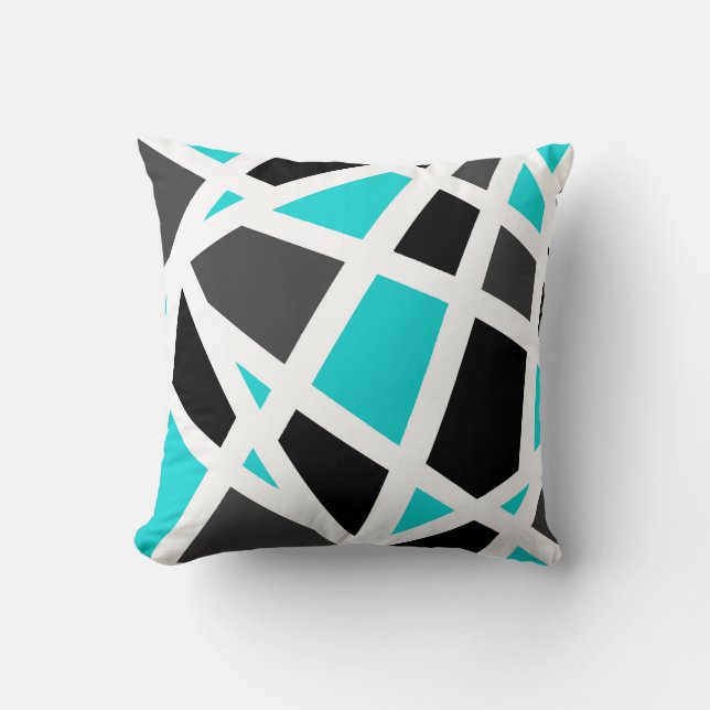 Coussin Turquoise gris noir blanc géométrique (Recto)