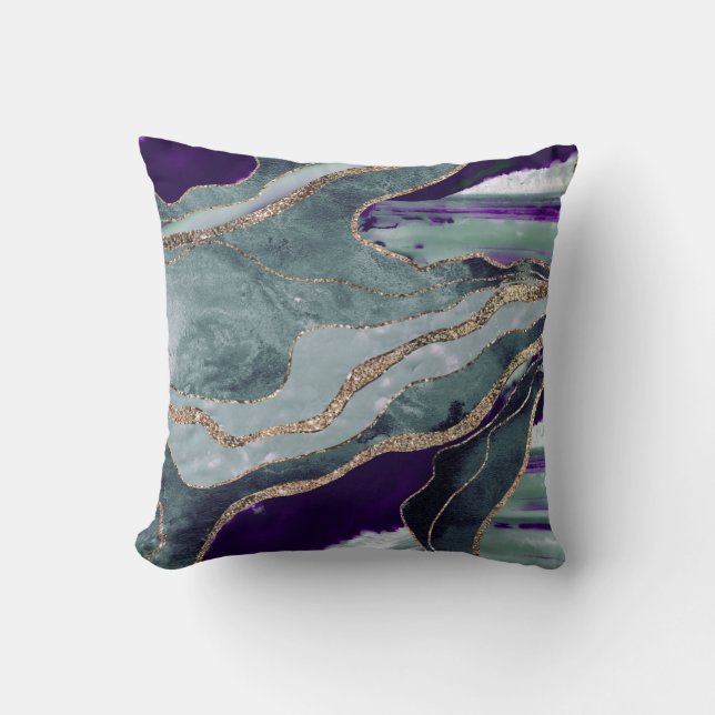 Coussin Turquoise marbre violet Agate or Parties scintilla (Recto)