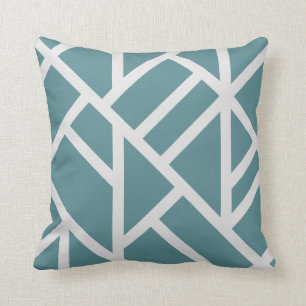 Coussin Turquoise moderne et blanc rayures Abstraites