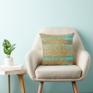 Coussin Turquoise moderne Faux Gold Parties scintillant St