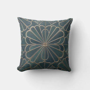 Coussin Turquoise Or Fan Pattern Art Déco Géométrique
