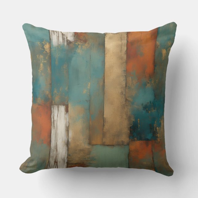 Coussin Turquoise Orange Gold Modern Farmhouse (Recto)