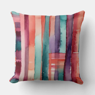 Coussin Turquoise pêche rose bordeaux et violet abstrait