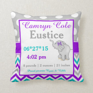 Coussin turquoise pourpre gris de faire-part de