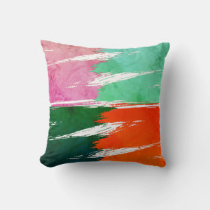 Coussin Turquoise rose orange vert pinceau