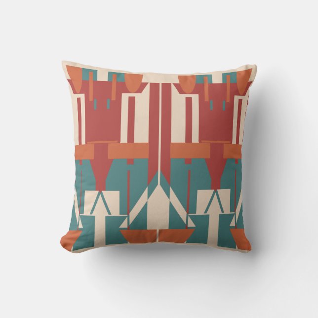 Coussin Turquoise Rouge Orange Beige Méditerranée Grande M (Recto)