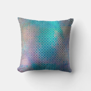 Coussin Turquoise Teal d'argent d'art déco de Quatrefoil