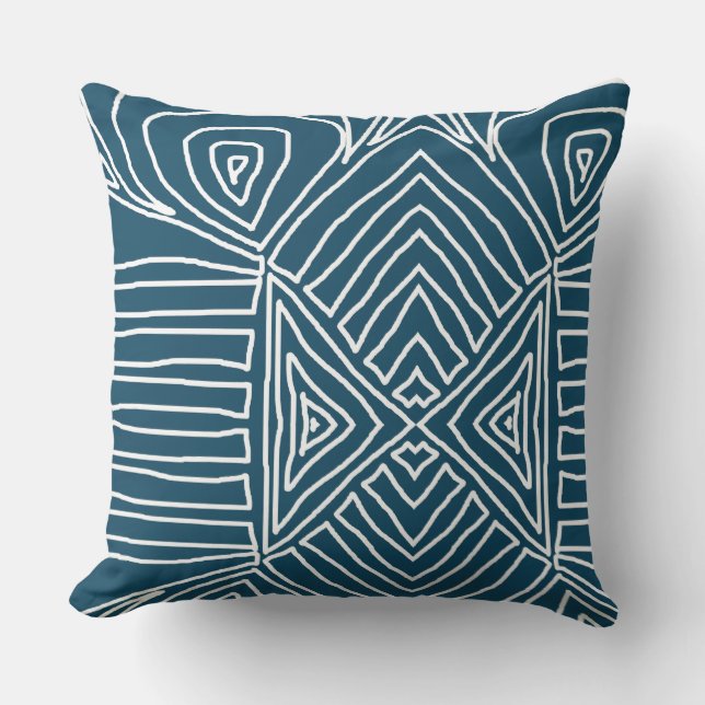 Coussin turquoise Tribal Maze Motif en tissu de boue Afric (Recto)
