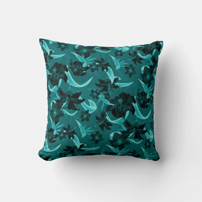 Coussin Turquoise & Turquoise Floral moderne | Lily Flower (Recto)