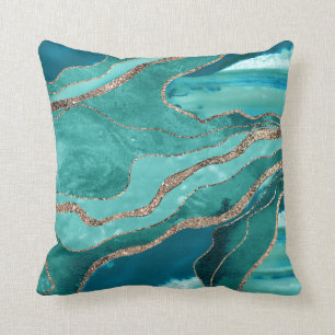 Coussin Turquoise Turquoise marbre Agate or Parties scinti