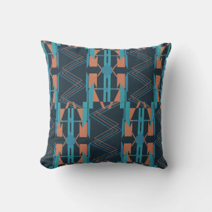 Coussin Turquoise Turquoise Rust Navy Grand Zig-zag Mosaic