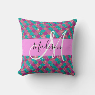 Coussin Turquoise Turquoise Sirène Paillettes Monogramme