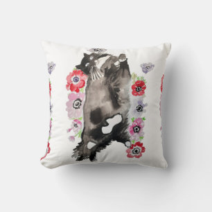 Coussin Tuxedo Chat Cute Jolie Fleurs Chats Aquarelle