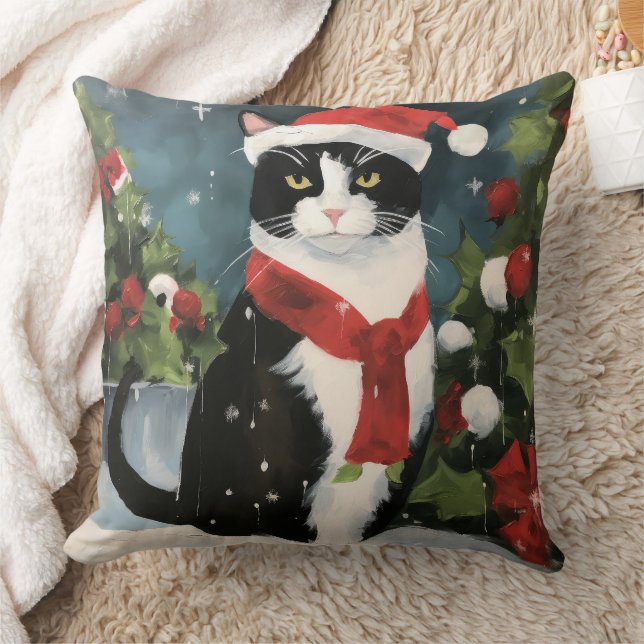 Coussin Tuxedo Chat en Noël de neige (Couverture)