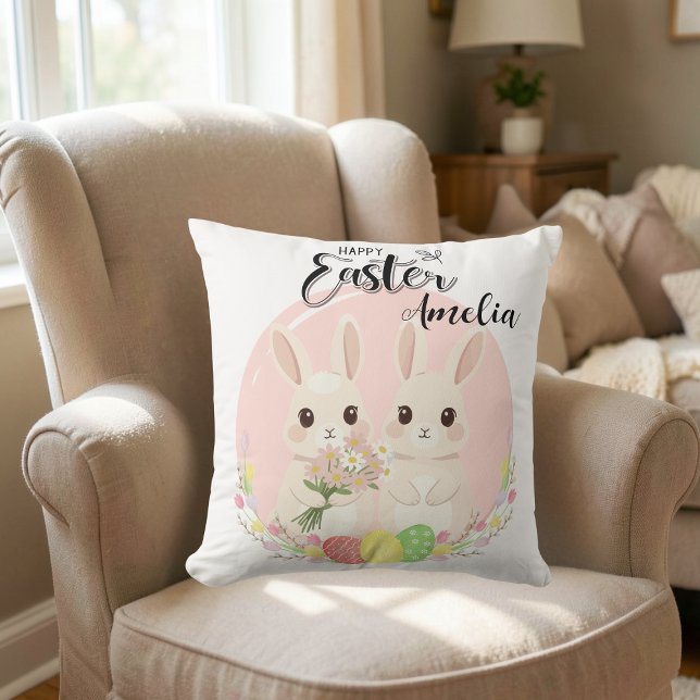 Coussin Two Easter Bunnies Personalized Throw Pillow (Créateur téléchargé)