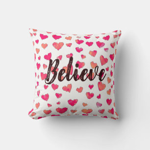 Coussin Typographie aquarelle croyez coeurs Art