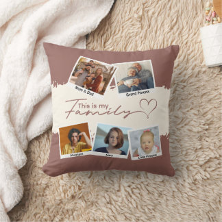 Coussin Typographie Brown moderne Famille Collage Photo