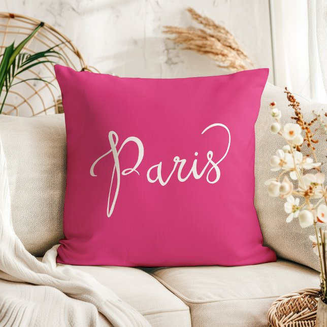 Coussin Typographie chic de Paris rose et blanc (Créateur téléchargé)