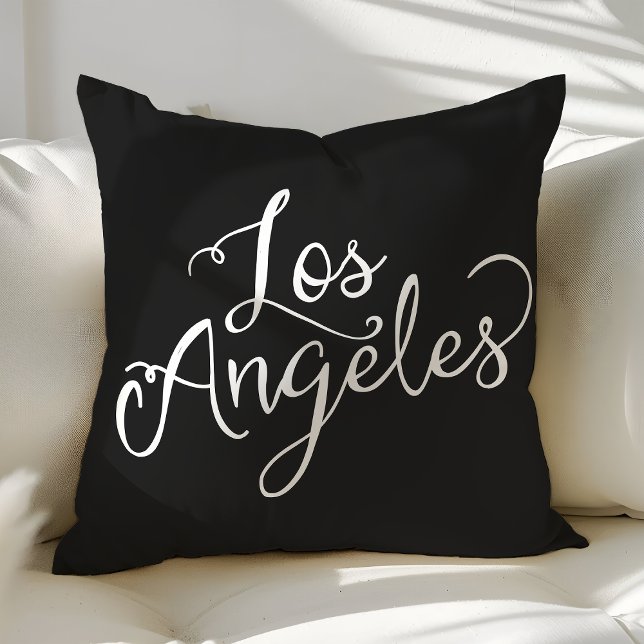 Coussin Typographie chic noir et blanc de Los Angeles (Créateur téléchargé)
