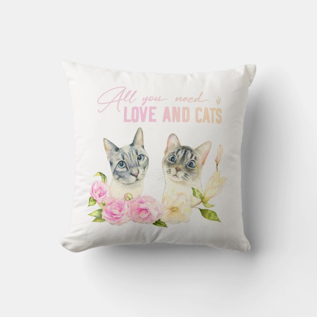 Coussin Typographie de chat siamois d'aquarelle (Recto)