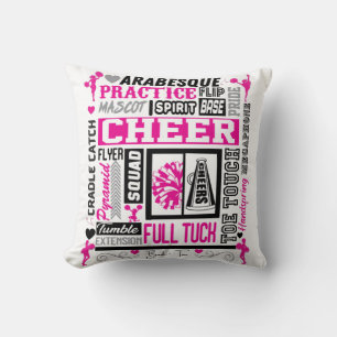 Coussin Typographie de cheerleading féminin en noir et ros