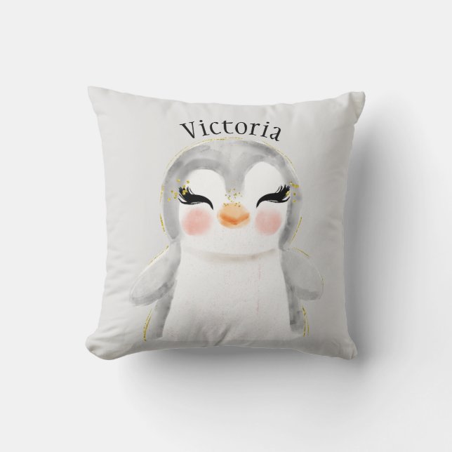 Coussin Typographie de l'aquarelle du pingouin (Recto)