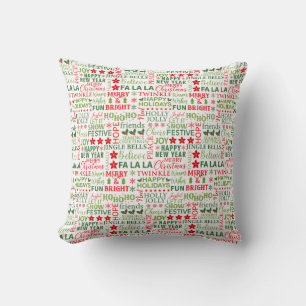 Coussin Typographie de Noël rouge et vert sans couture