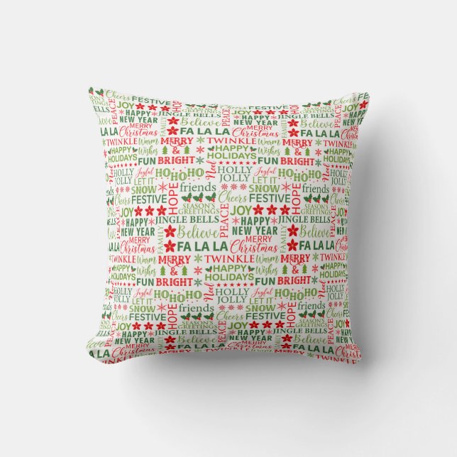 Coussin Typographie de Noël Rouge & Vert Motif sans coutur (Recto)